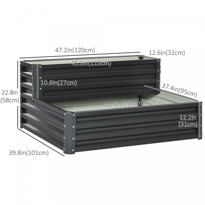 Outsunny 2 Tier Raised Garden Bed, 47\" X 40\" X 23'' Galvanized Steel Planter Box For Vegetables, Flowers And Herbs, Dark Gray