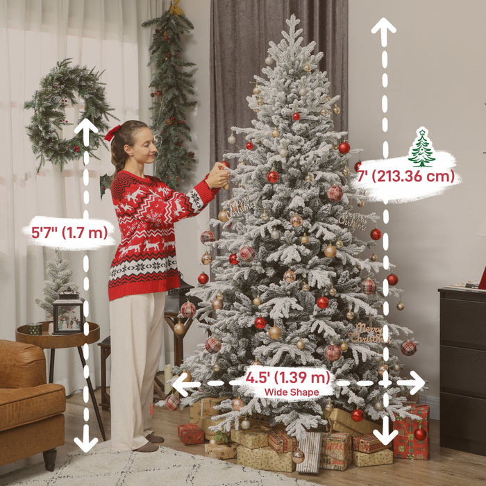 HOMCOM 7ft Christmas Tree, Full Flocked Pine Tree, Easy Assembly