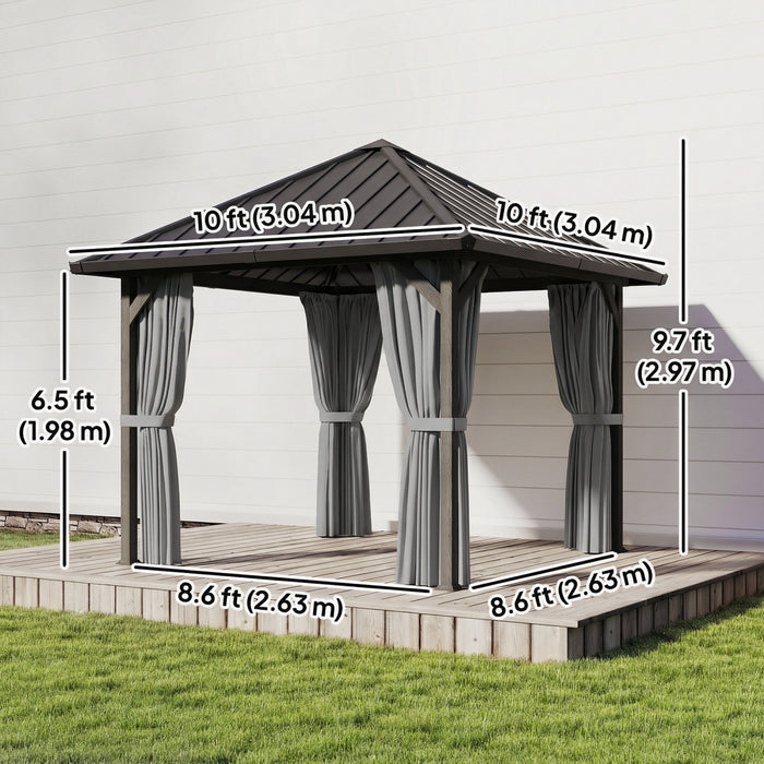 Outsunny 10' x 10' Hardtop Gazebo with Steel Roof, Netting and Curtains