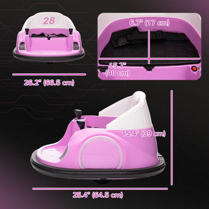 Qaba 12v Bumper Car For Toddlers, Electric Powered Ride-On Car With 360 Degree Spin, Remote Control, Led Lights Music Horn, For Ages 1.5-5 Years Old, Pink