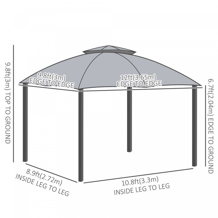 Outsunny 12' X 10' 2-tier Outdoor Gazebo Canopy Tent For Patio With Zippered Mesh Sidewalls, Solid Steel Frame, Arched Roof, Grey