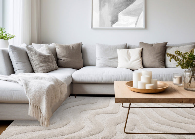 Lincoln Modern Luxurious Plush White Curves Area Rug - 7'10\" x 11'2\"