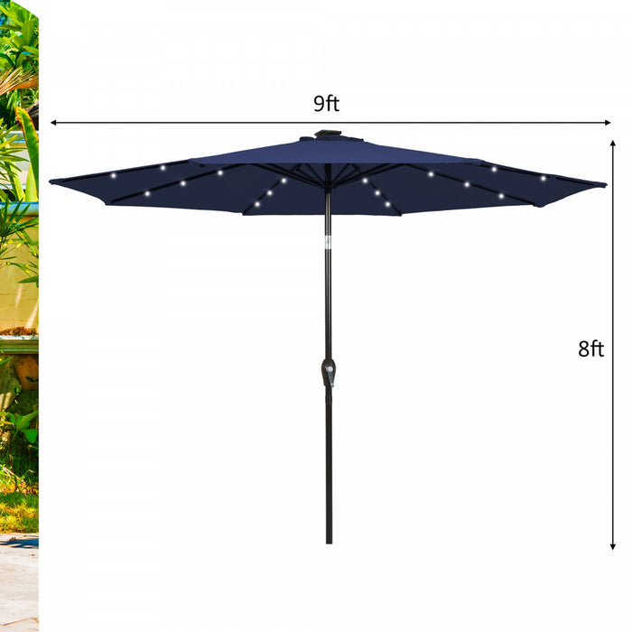 Costway 9 FT Patio Solar Umbrella LED Patio Market Steel Tilt with Crank Outdoor Navy