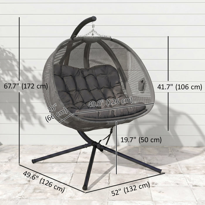 Outsunny Double Egg Chair with Stand, Hanging Swing Egg Chair, Grey