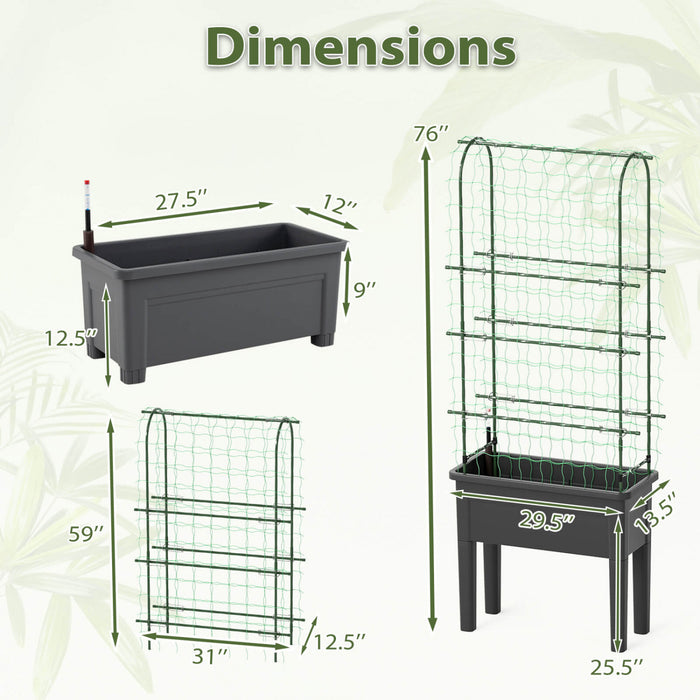 Costway Raised Garden Bed Planter Box With Climbing Trellis Water Level Indicator