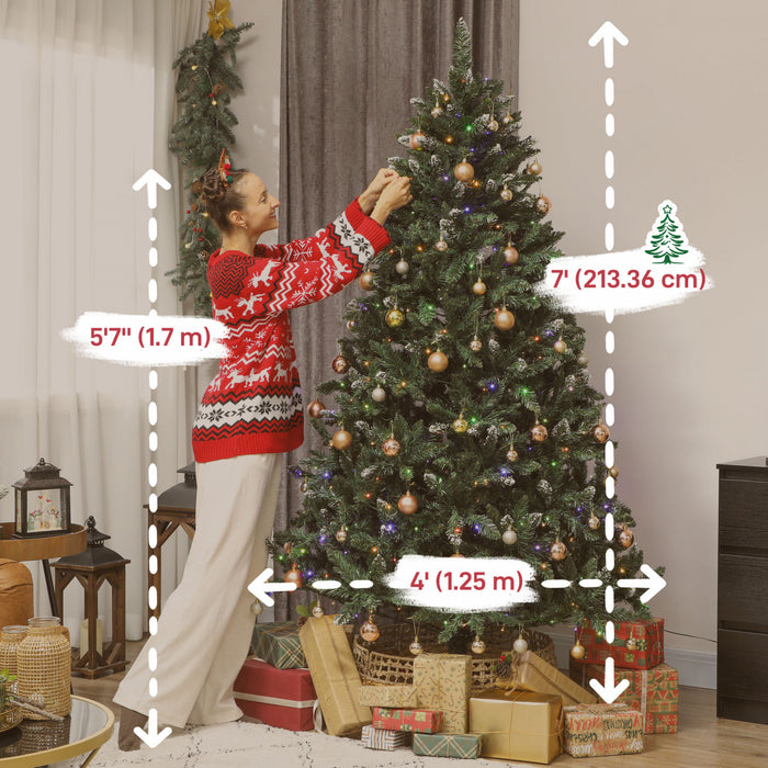 HOMCOM 7ft Frosted Christmas Tree with Dual Colour, Full Spruce Xmas Tree