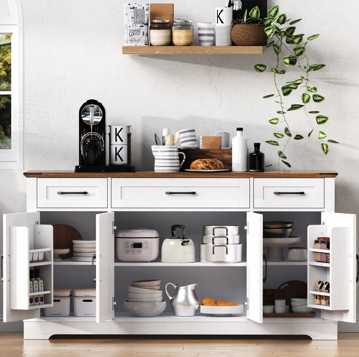 Ryan 55\" Adjustable Storage Buffet Cabinet With Door Shelves And Coffee Bar Station - White