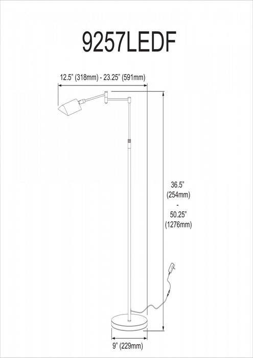 Dainolite LED Swing Arm Floor Lamp 9w Black Finish