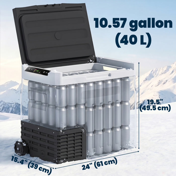 Outsunny 12 Volt Car Fridge Refrigerator, 42 QT Portable Electric Cooler Freezer, 12V/24V DC 100-240V AC, -4℉-68℉, Retractable Handle, LED Light for Camping, RV, Travel, Vehicles
