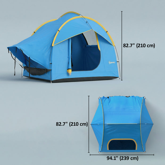 Outsunny Car Camping Tent with 3 Doors, 3000mm Waterproof, Blue and Orange