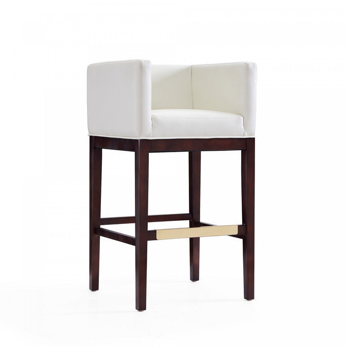 Kingsley Mid-Century Modern Wood Upholstered Barstool in Ivory - Set of 2