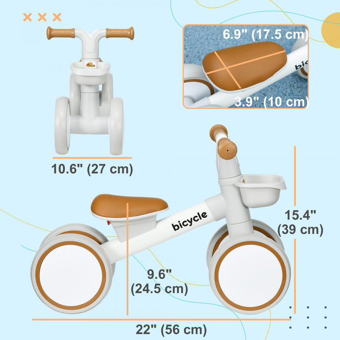 Qaba Baby Balance Bike, Toddler Balance Bike For 12-36 Months With Adjustable Seat, Removable Basket, 4 Silent Wheels, No Pedal Baby Bike For Boys And Girls, Brown