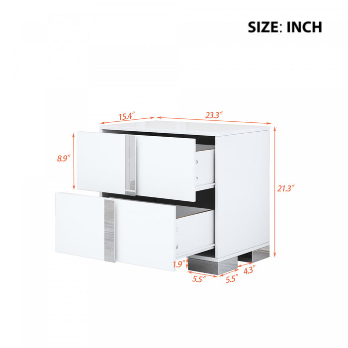 Madeline Nightstand with 2 Storage Drawers and Metal Legs,White