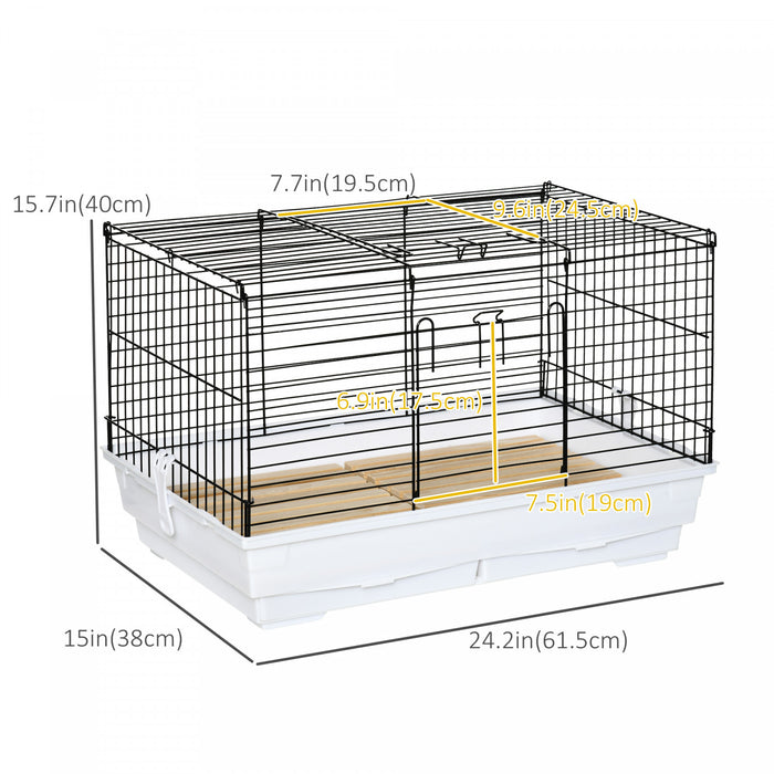 Pawhut Small Animal Cage, Bunny Cage, Pet Pen With Sliding-out Trays, Bottom Wood Board, Doors, For Guinea Pigs, 24\" X 15\" X 16\"