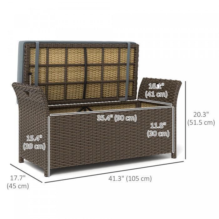 Outsunny 2-in-1 Patio Wicker Storage Bench 27 Gallon Storage Box Dark Grey