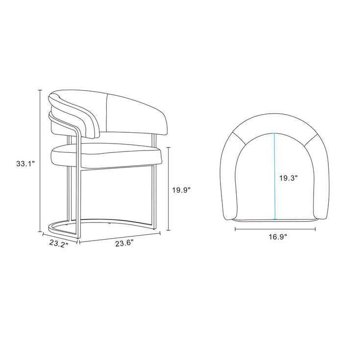 Augusta Modern Metal Vegan Leather Dining Chair in White - Set of 2