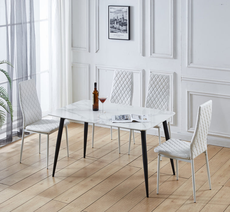 Ava Modern Diamond Grid Pattern Dining Chair Set (4-Pack) with Fireproof Leather and Metal Frame,White