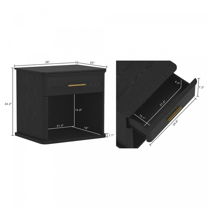 Clifford Traditional Nightstand in Black (1-Drawer)