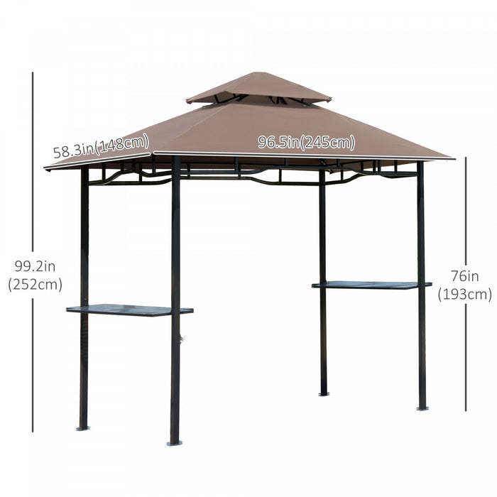 Outsunny 8' X 5' Bbq Grill Gazebo Tent With Double Tiered Canopy For Outdoor Sun Shade, Coffee