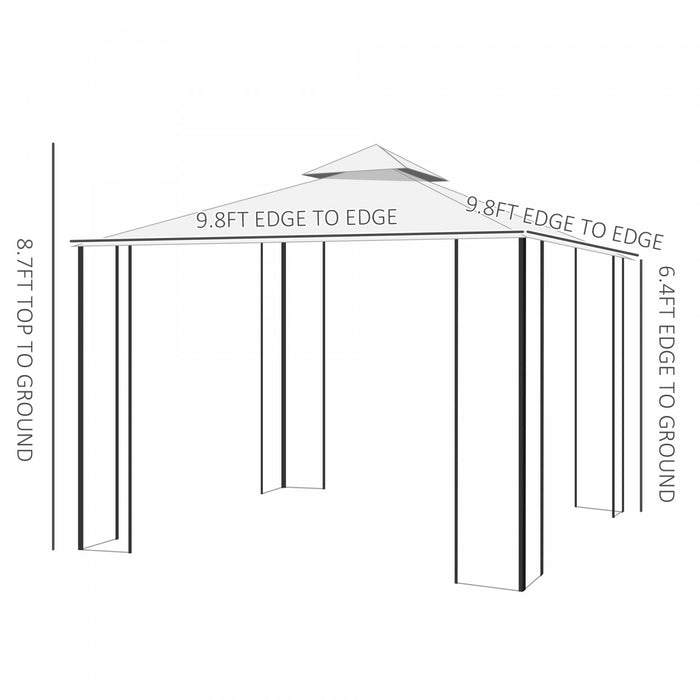 Outsunny 10'x10' Gazebo Canopy Outdoor Patio Sun Shelter Uv Protect W/ 2-tier Polyester Roof Curtain Sidewalls And Steel Frame White