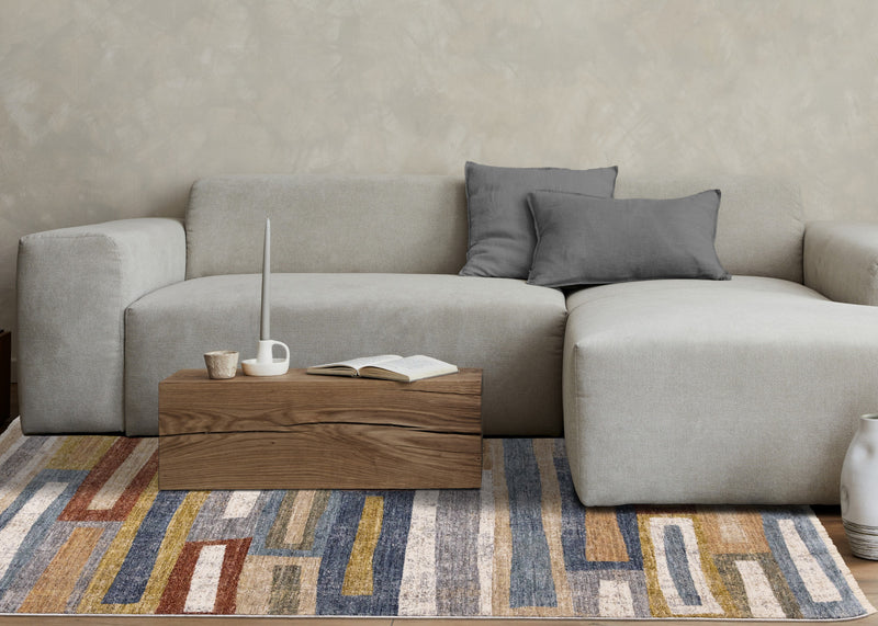 Macey Modern Grey Blue Red Sophisticated Area Runner - 2'0\" x 7'10\"