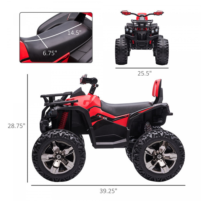Aosom 12v Kids Powered Ride-On Four Wheeler Atv Car With Mp3 Real Working Headlights, Battery Powered Motorcycle For Boys And Girls Red