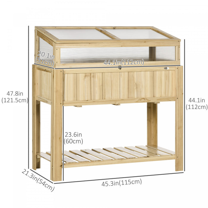 Outsunny Raised Garden Bed With Cold Frame Greenhouse And Storage Shelf, Outdoor Wooden & Pc Elevated Planter Box For Herbs And Vegetables, Use For Patio, Backyard, Natural