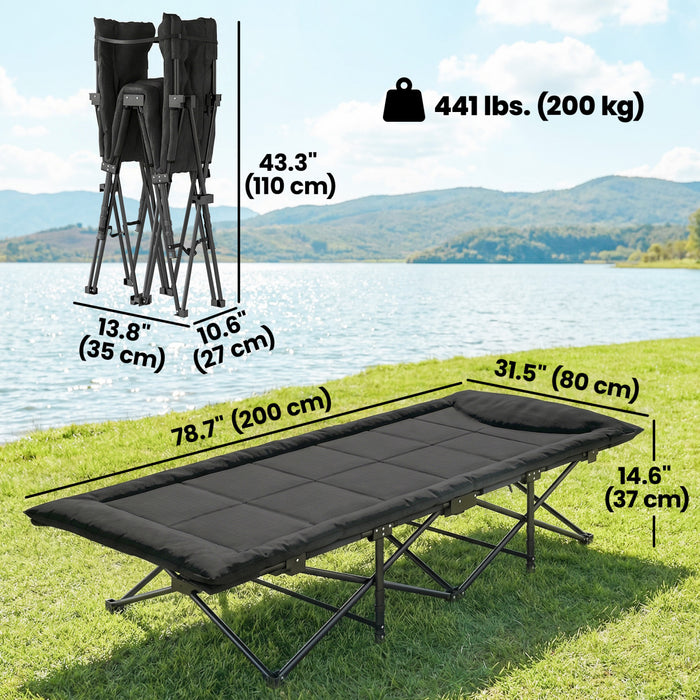 Outsunny Camping Cot for Adults with Padded Cushion, Black