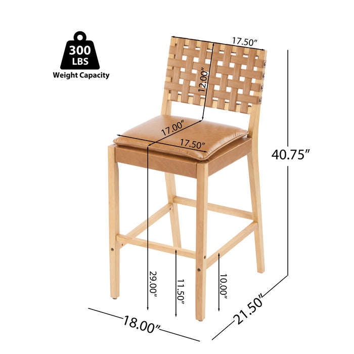 Philip Modern Rubber Wood Bar Stool Set of 2 with Woven Back Support,Natural