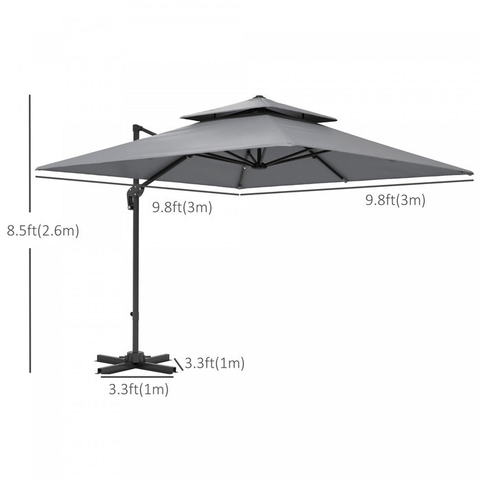 Outsunny 10' X 10' Cantilever Patio Umbrella With Double Top, Light Grey