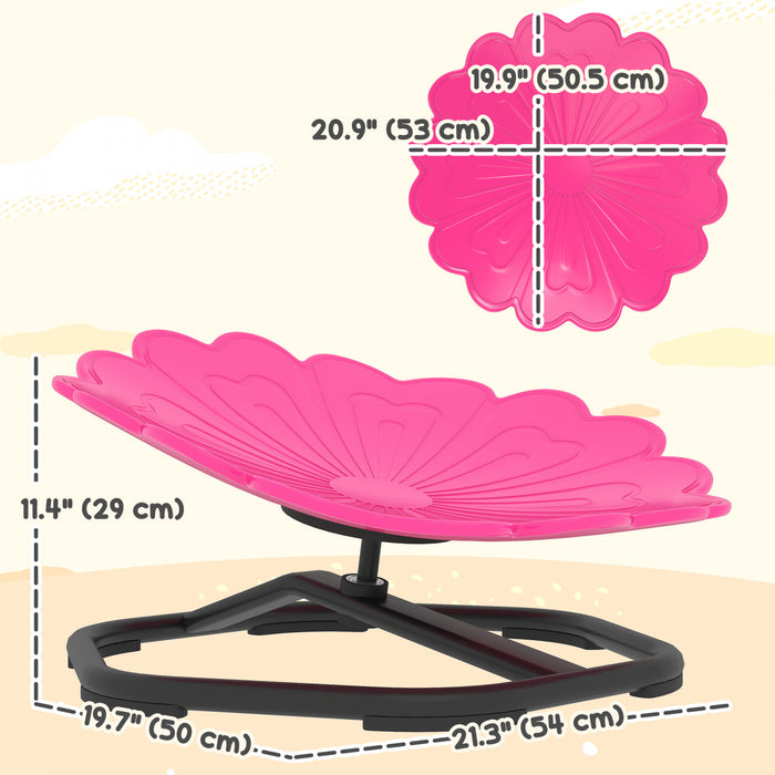 Qaba Kids Swivel Chair, Flower-Shaped Sensory Spinning Chair for Training Body Coordination, Non-Slip Sit and Spin Wobble Stool for Kids Aged 3-6, Pink