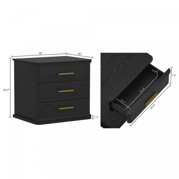 Clifford Traditional Nightstand in Black (3-Drawer)