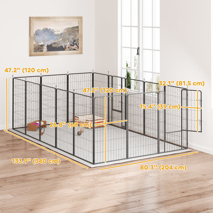 PawHut 16 Panels Dog Playpen, 27\" W x 47\" H Portable Heavy Duty Pet Fence with Door & Strap for Indoor Outdoor Backyard Garden, Foldable Puppy Pet Pen for Large Dogs