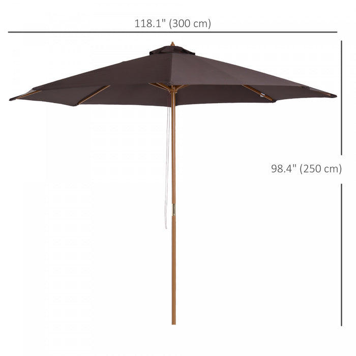Outsunny 10' X 8' Round Wooden Patio Umbrella With Bamboo Rib For Outdoor