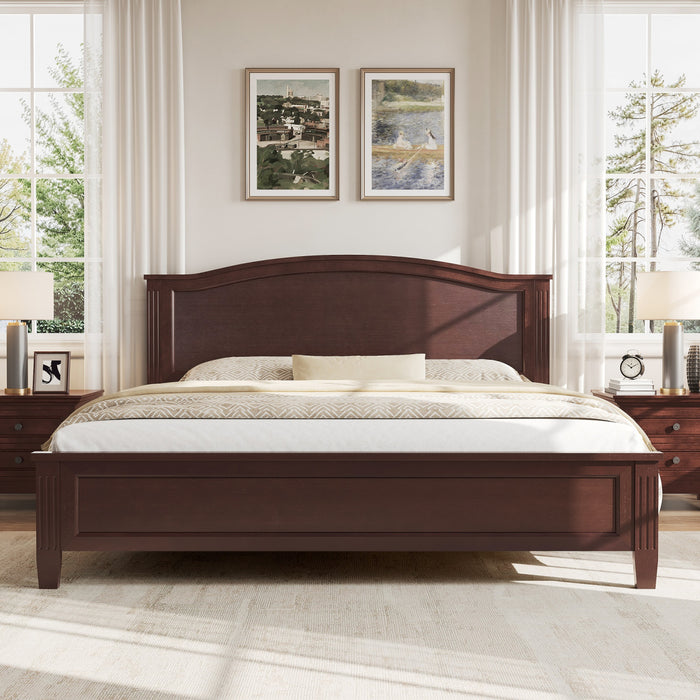 Benson Full Size Solid Wood Platform Bed with Stylish Headboard, Brown