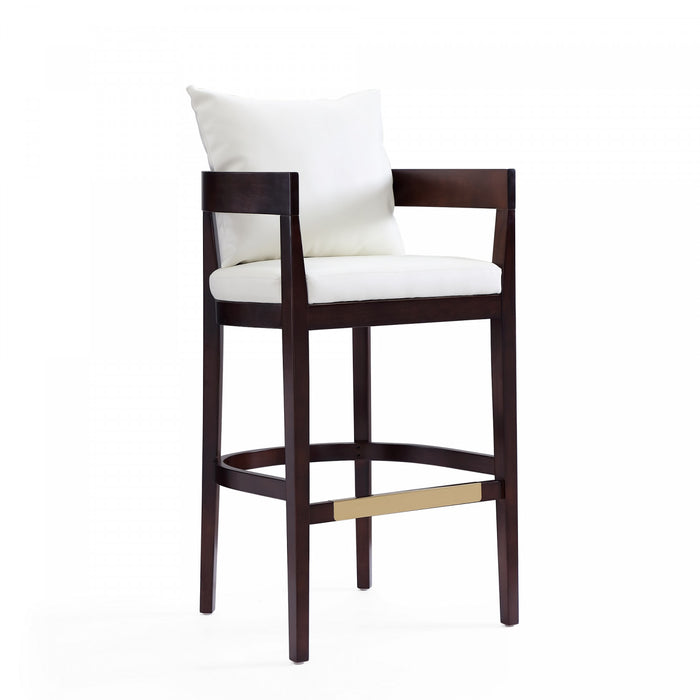 Ritz Mid-Century Modern Wood Upholstered Barstool in Ivory - Set of 3
