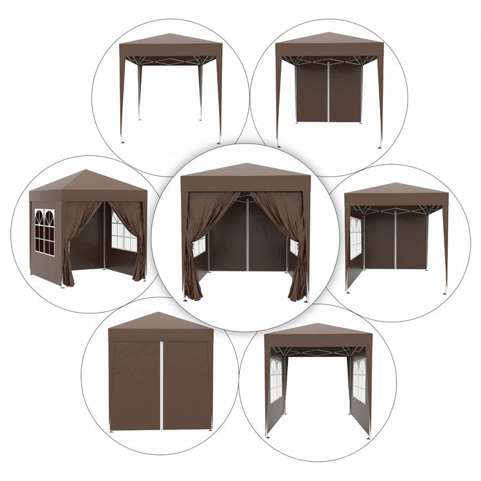 Outsunny 6.6'x6.6' Pop Up Gazebo Canopy Tent With Sidewalls, Instant Sun Shelter, With Carry Bag, For Outdoor, Garden, Patio, Brown