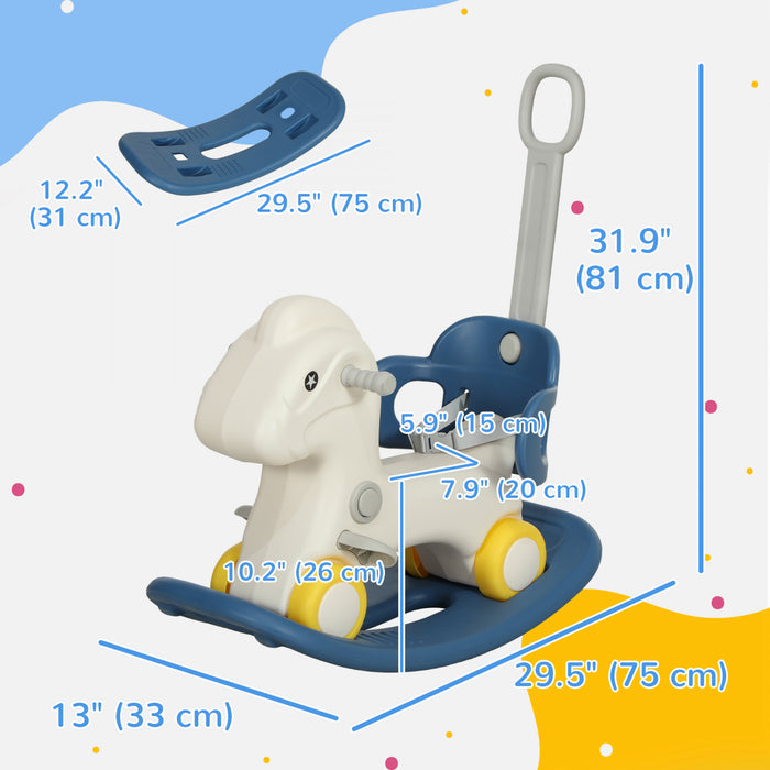 Qaba Rocking Horse, 4 In 1 Baby Ride On Horse, Push Car, Sliding Car With Detachable Balance Board & Push Handle, For 2-5 Years, Blue