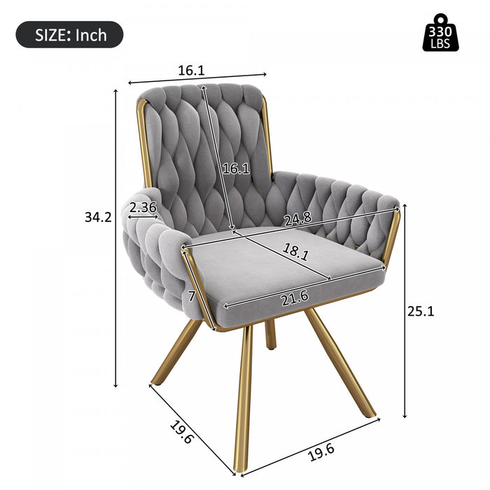 Timothy Velvet Swivel Dining Chairs with Tufted Upholstered and Metal Legs Set of 6, Grey