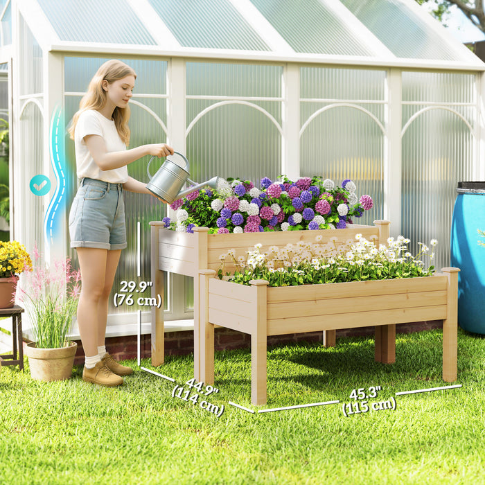 Outsunny 2 Tiers Raised Garden Bed, Wooden Elevated Planter Box, Natural