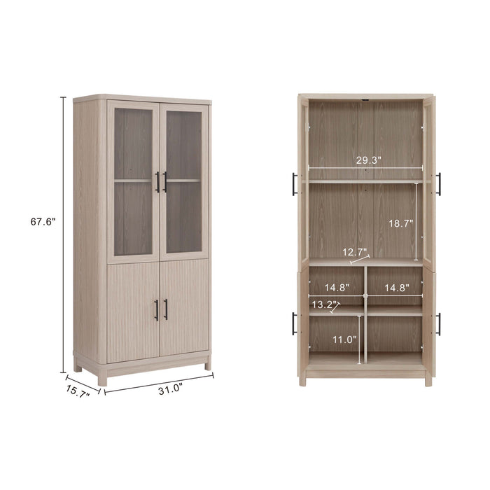 Jodie Mid-Century Modern 31\" Bookcase Cabinet in Whitewashed Oak (6-Shelf) - Set of 2