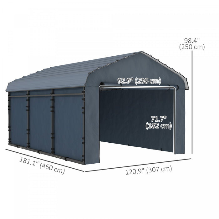 Outsunny 10' X 15' Metal Carport With Metal Roof And Removable Sidewalls
