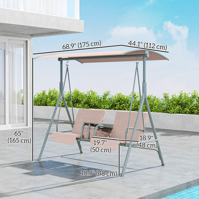 Outsunny Double Outdoor Swing Chair With Pivot Table And Storage, Beige