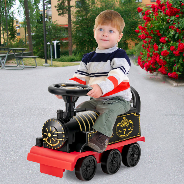 6v Electric Kids Ride On Train Motorized Train Toy W/ Track & 6 Wheels Black