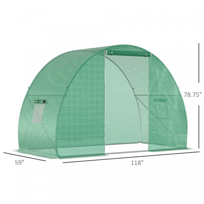 Outsunny 5'x10'x7' Tunnel Greenhouse Outdoor Walk-in Hot House With Roll-up Windows And Zippered Door, Steel Frame, Pe Cover, Green