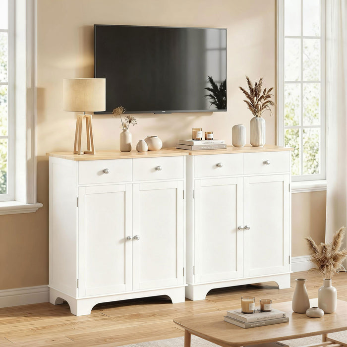 HOMCOM Rubber Wood Top Kitchen Cupboard Side Cabinet w/Adjustable Shelf