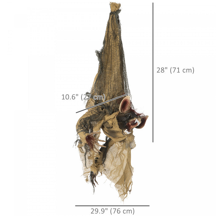 Outsunny 28\" Animated Scare Prop Hanging Bat, Indoor Halloween Decorations