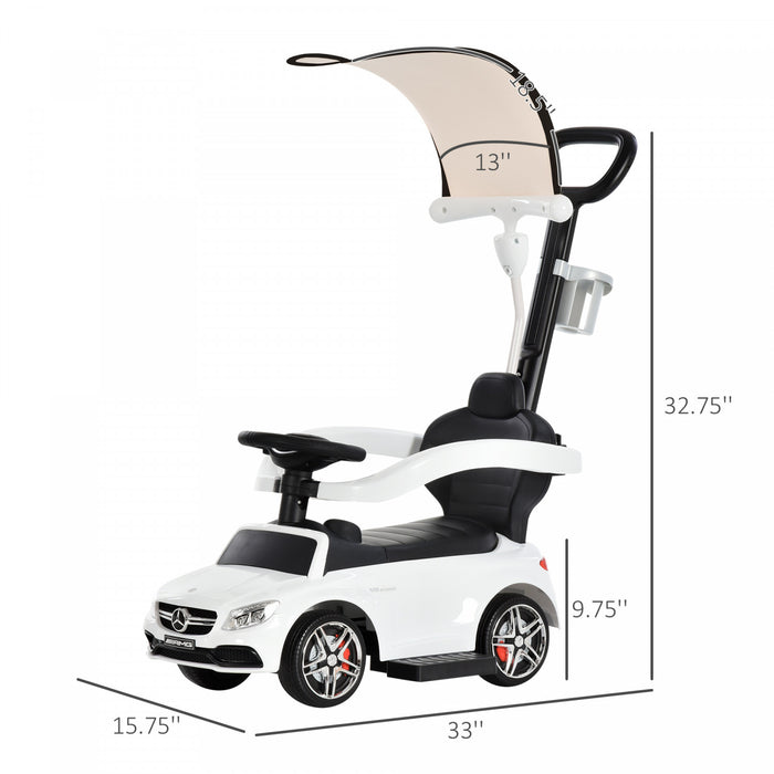 Aosom 3 In 1 Officially Licensed Push Ride On Car For Toddlers Stroller Sliding Walking Baby Push Pedal Car With Sun Canopy Horn Sound Safety Bar Cup Holder Ride On Toy For 1-3 Years Old, White