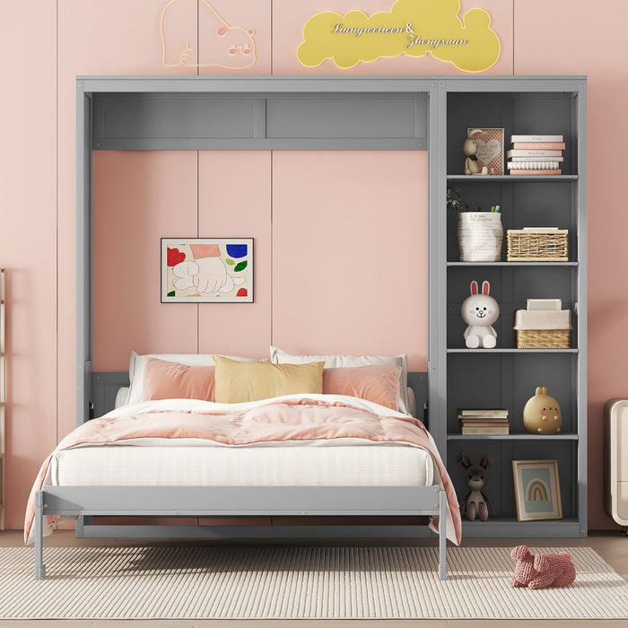 Jocelyn Space-saving Full Murphy Bed With Shelves - Grey