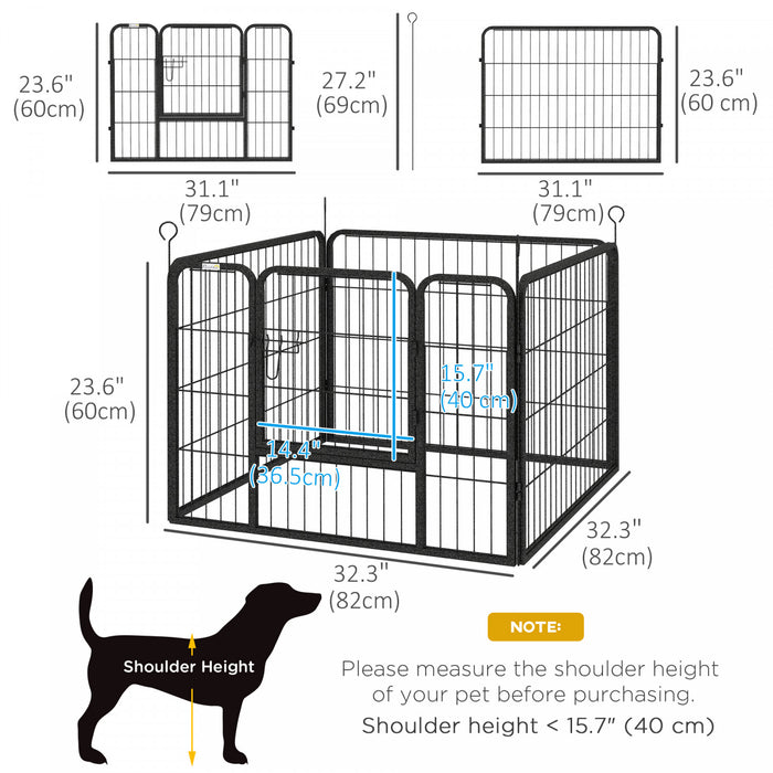 Pawhut Dog Pen Dog Play Pen 4 Panels Dog Fence Outdoor Indoor With Gate For Small Animal Dog, Backyard, Garden, 32\" X 32\" X 24\", Black